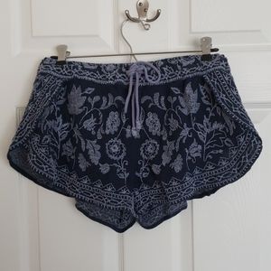 Blue Embroidered Ecoté Shorts